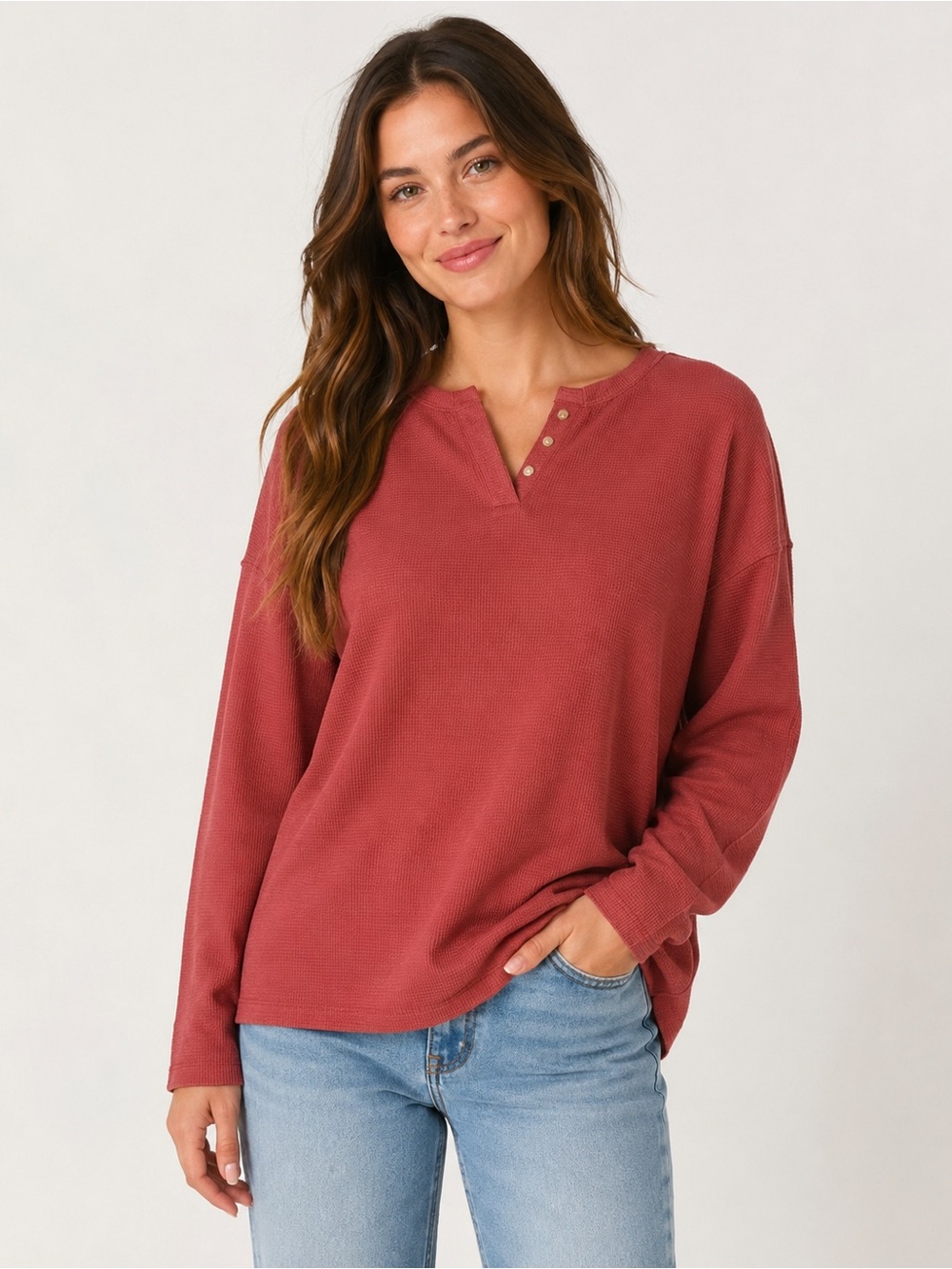Banana Republic Rust Modal Blend Waffle Knit Henley Top Small